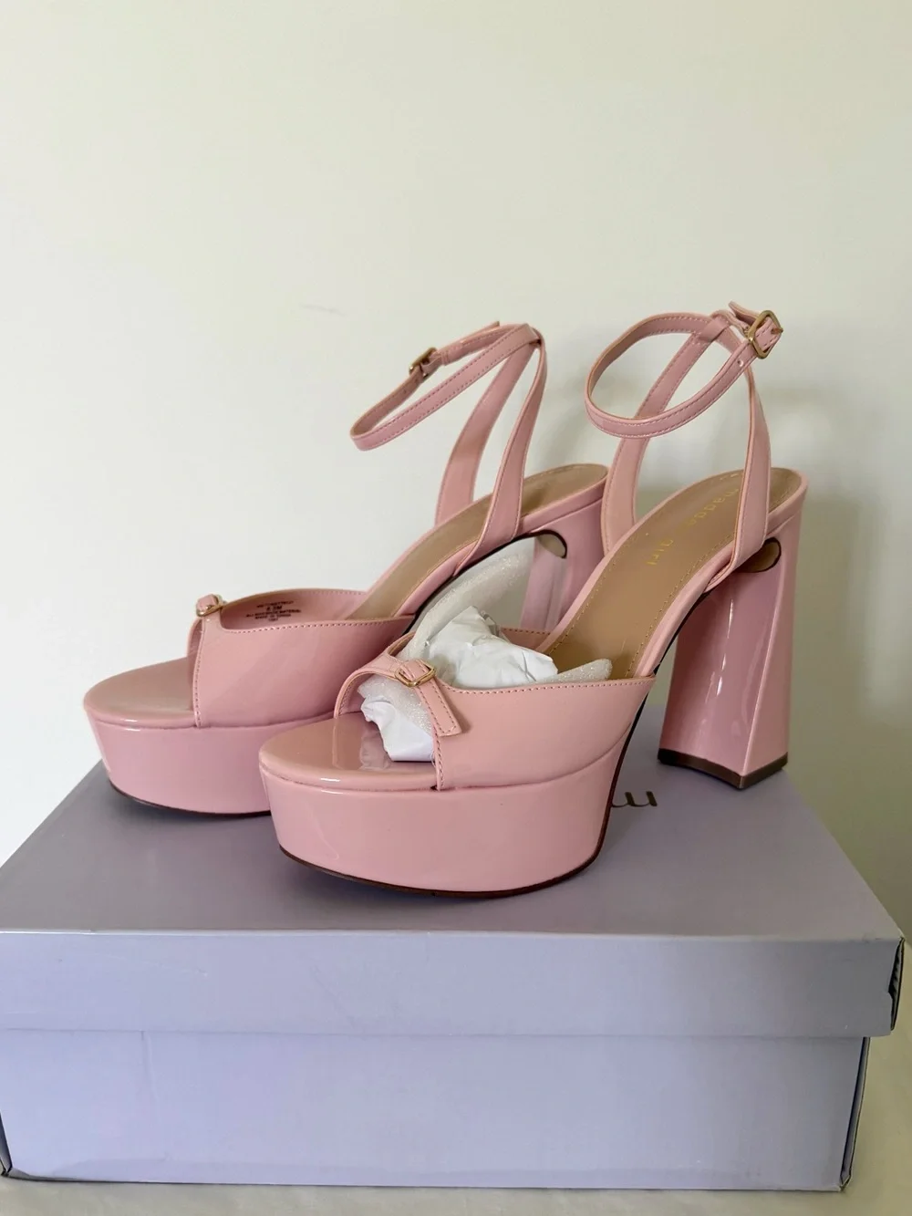 Madden Girl Patent Platform Ankle-Strap Heels - Light Pink